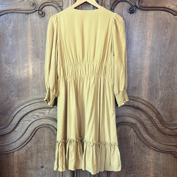 Calvin Klein V Neck Dress Midi Ochre Peasant Women's size 8 - Picture 12 of 12